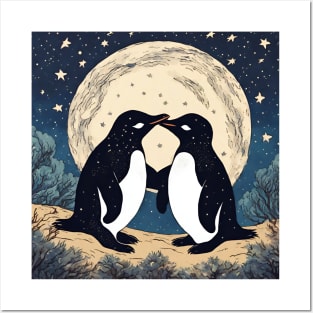 Little Penguins as Platonic Soulmates in Van Gogh Love Best Friends Posters and Art